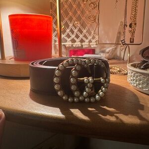 Gucci black Belt with Pearl Accents